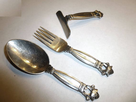 Vintage Georg Jensen Acorn Sterling Silver Toddler Feeding Set - Etsy