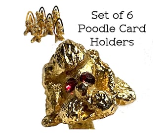 Vintage Gold Poodle Place Card Holders Set of 6 Mid Century MCM Rhinestone Eye Kitschy