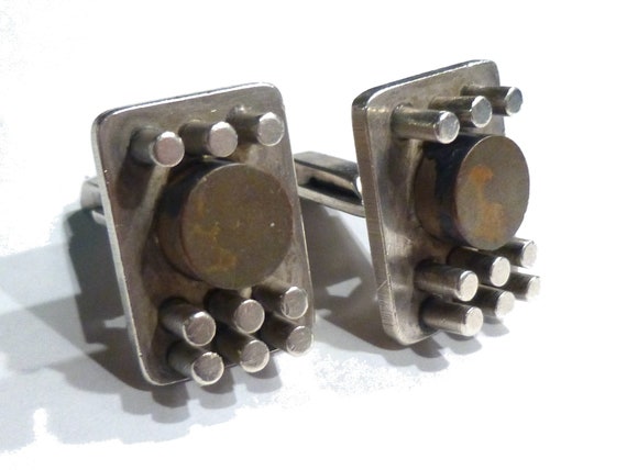 Brutalist Cuff Links. Vintage Sterling Silver Han… - image 10