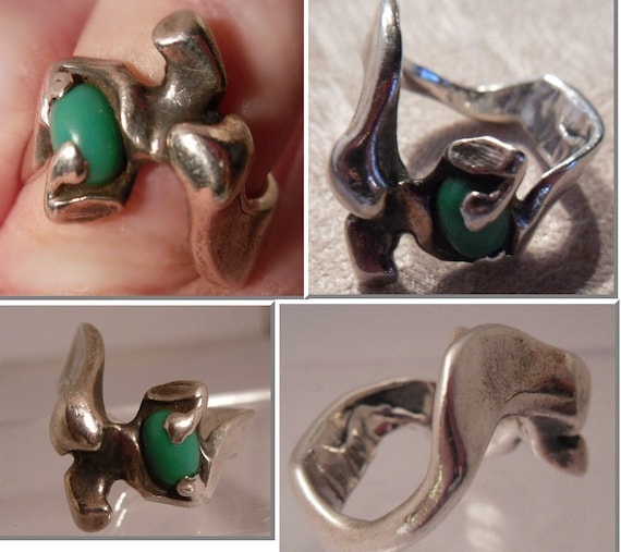 Modernist Vintage Sterling Ring Signed COOK. Wear… - image 1