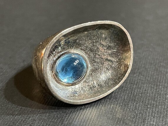 Bold Textured Sterling Silver Ring with Blue Topa… - image 2