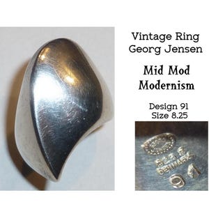 Modernist Ring. Vintage Danish Georg Jensen Sterling Silver. Design #91. 1950s. Nanna Ditzel