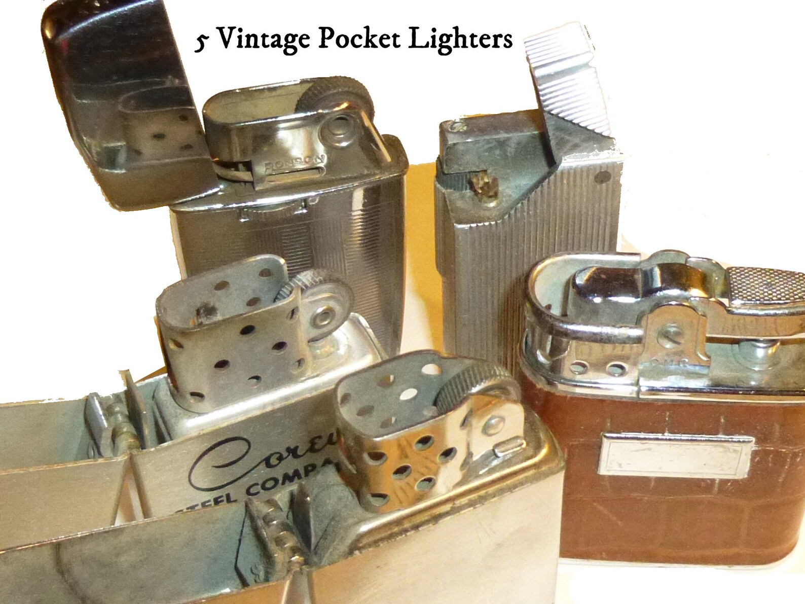 Five Vintage Lighters. Circa 1950s or so. Not Working Not Etsy