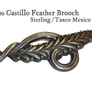 Los Castillo Sterling Silver Brooch. Vintage Taxco Mexico Large 3.5" Long Stylized Feather or Leaf Brooch. Design #710.