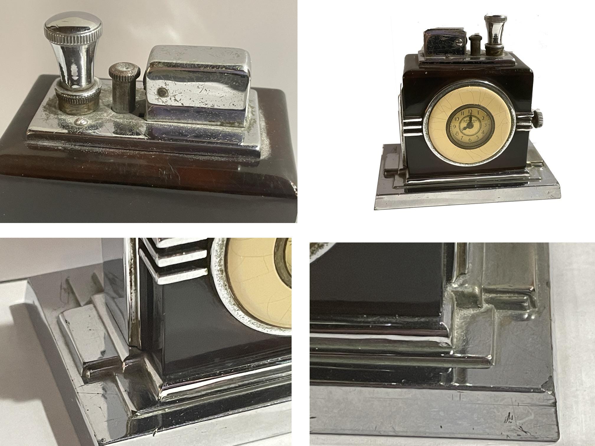 Vintage Ronson Touch Tip Lighter: Art Deco Clock, Maltese Falcon Prop  (NEEDS WICKING)