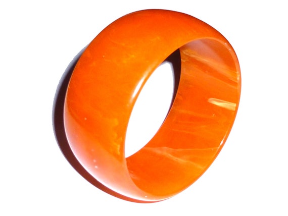 Orange Bakelite Bangle.  Wide Bracelet with Lusci… - image 4