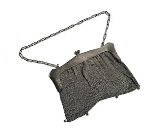Antique Sterling Silver Mesh Bag with Coin Purse, Edwardian 1910