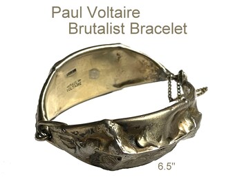 Paul Voltaire Sterling Silver Brutalist Bracelet, Mid Century Hand-Wrought Jewelry