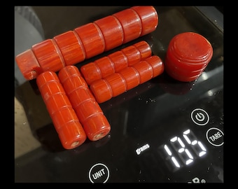 Six Red Marbled Carved Bakelite Pieces for Re-use or Crafting. 135 Grams. Tested, 1940s.