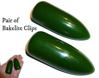 Matching Pair of Vintage Bakelite Shoe or Dress Clips.  Large, 2.25" long. Green Bakelite Tested, Guaranteed.
