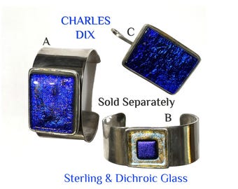 Signed CHARLES DIX Sterling Art Glass Cuff Bracelets & Pendant. Individually Priced.