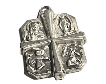 Vintage Hayward Sterling Silver Four-Way Catholic Scapular Cross Medal Pendant. HEAVY- 8 grams