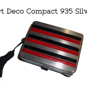 Art Deco Sterling Silver Compact, Necessaire, or Minaudier. 935 Silver  Black & Red Enamel. HAS CONDITION ISSUES. Dings, Dents and Chips.