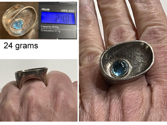 Bold Textured Sterling Silver Ring with Blue Topa… - image 5