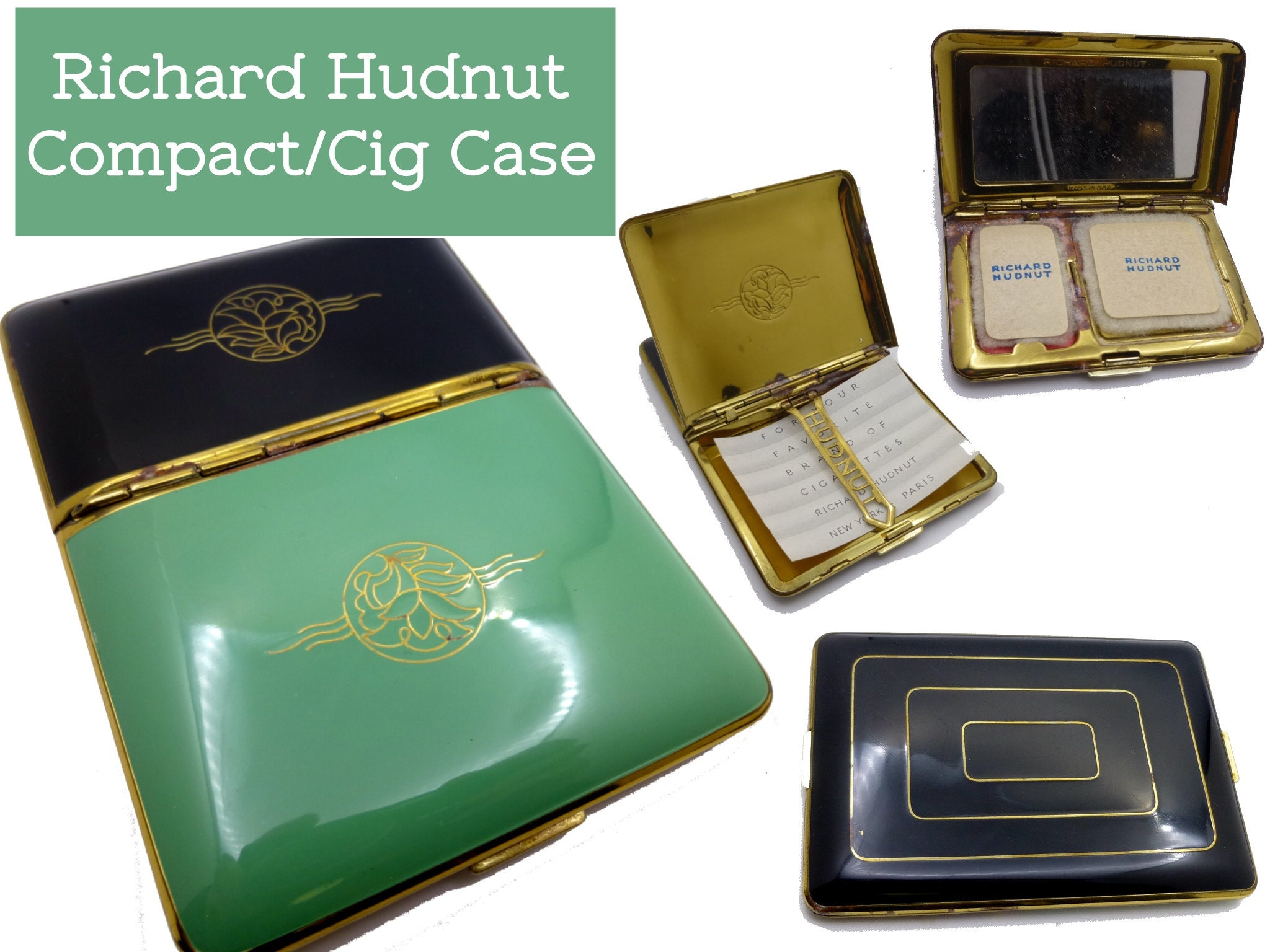 アメリカンヴィンテージ Richard Hudnut パウダーコンパクト ミラー Richard Hudnut Compact Antique Deauville Tri-fold Makeup