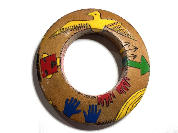 Handmade Folk-Art Wood Bangle: Native American Southwest Design