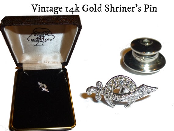 14k White Gold Vintage Masonic Shriner Lapel or Ta