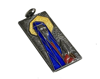 Vintage Ottaviani Sterling Silver Enamel Virgin Mary Pendant Medal,  Mid-Century Cubist Modernist Design. Made in Italy