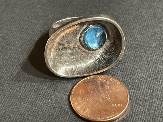 Bold Textured Sterling Silver Ring with Blue Topa… - image 10