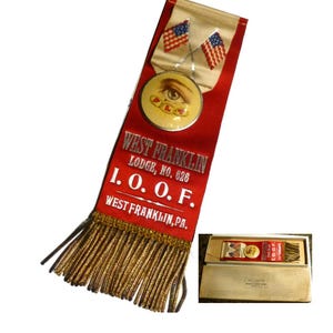 IOOF All Seeing Eye. Antique Double Sided Ribbon (NO Badge PIN). Original Lilley Box. West Franklin Lodge 626 Penn Odd Fellows