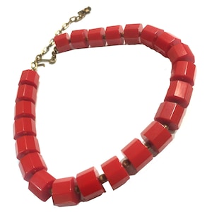 Vintage 1940s Red Bakelite Necklace. Chunky, Tested Bakelite. SMALLER NECK, 15&quot; Max wearable length.