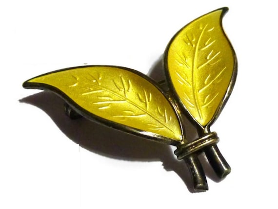 David Andersen Sterling Silver Enamel Leaf Brooch, Norwegian Pin
