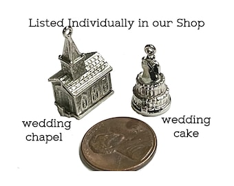 Vintage Articulated Wedding Chapel and Cake Charms (Priced Individually)