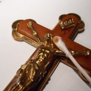 Vintage Crucifix. Brass and Bakelite. Circa 1940s. Six Inche Tall. Roman Catholic Cross. image 3