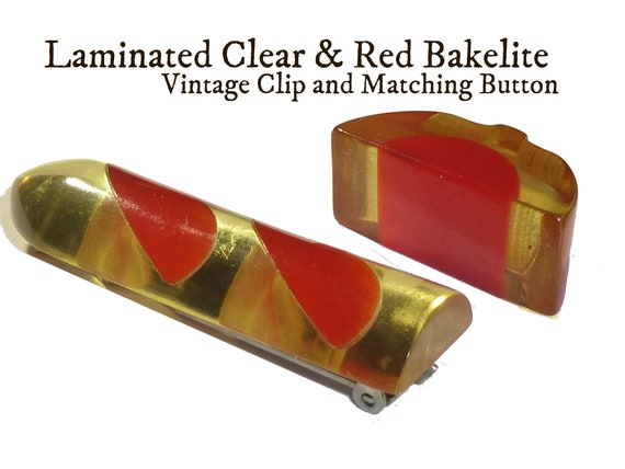 Unusual Applejuice & Red Bakelite Clip and Matchi… - image 1