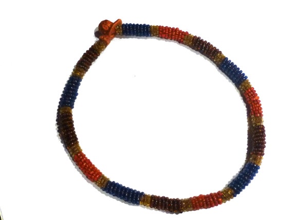 Vintage BOHO Beaded Choker Necklace. Blue, Orange… - image 2