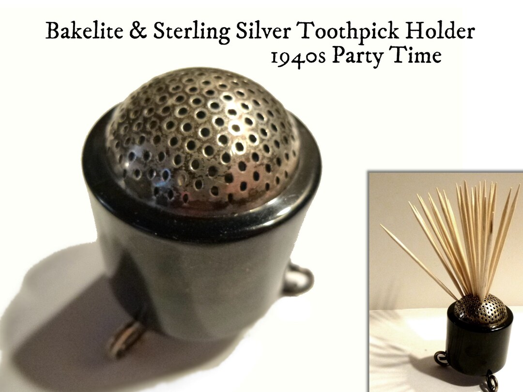 Bakelite and Sterling Silver Toothpick Holder. Circa 1940s. Etsy