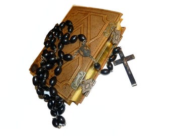 Antique Leather Photo Album, Religious Clergymen CDVs, Vintage Rosary