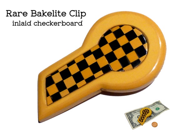 Rare Bakelite Dress Clip. Inlaid Checkerboard Des… - image 1
