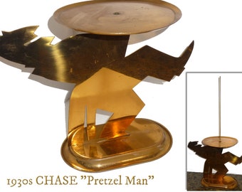 CHASE Bagel Man or Pretzel Man. 1930s Copper Counter-top Holder for Baked Goods. Designed by Industrial Designer Lurelle Guild. Art Deco