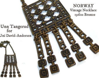 Unn Tangerud Vintage Bronze Necklace. 1960s. Workshop of Uni David-Andersen.  Mid-Mod Primitive.Norway.
