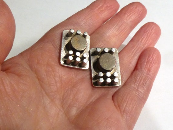 Brutalist Cuff Links. Vintage Sterling Silver Han… - image 3