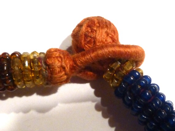 Vintage BOHO Beaded Choker Necklace. Blue, Orange… - image 6