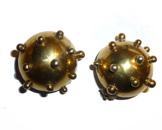 Large Hubert Harmon Spiked Brass sputnik Naval Mine Earrings. as Is. One  Inch Diameter. Signed. Vintage 1940s Taxco Mexico. AS IS. -  Denmark