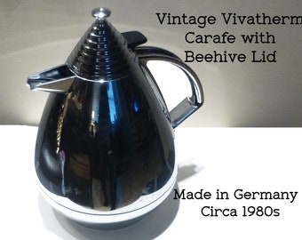 Vintage Vivatherm Carafe w/ Beehive Lid. Circa 1980s. Made in Germany by LEIFHEIT. Bauhaus Retro Style.  Hans Slany Design. Hot Cold Drinks