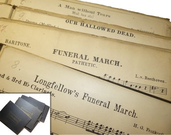 5 Antique Symphonic Orchestra Booklets for Fancy Funeral Services. Music Scores for Various Instruments. Funeral Marches & Derges. 1890s
