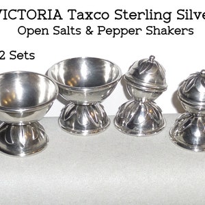 Victoria Taxco Vintage Sterling Salt Dish & Pepper Shaker. TWO SETS. All Marked. Vintage 1940s. Ana Brilianti Mexico. Circa 1950s. 118grams image 1