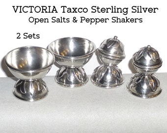 Victoria Taxco Vintage Sterling Salt Dish & Pepper Shaker. TWO SETS. All Marked. Vintage 1940s. Ana Brilianti Mexico. Circa 1950s. 118grams