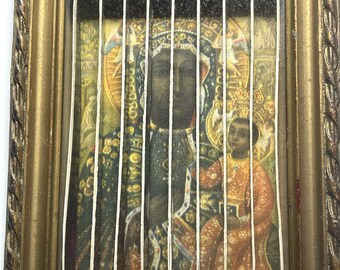 Vintage Religious Tricenium 3 Way Transformation Print Black Madonna Our Lady of Sorrows Christ 7"x5". Religious Art, Old and Shabby