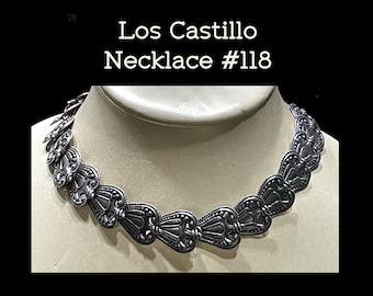 Very Early Los Castillo Silver Statement Necklace. Design #113. Stunning Construction. Taxco Mexico Circa 1940s SMALL 15.5" Length.