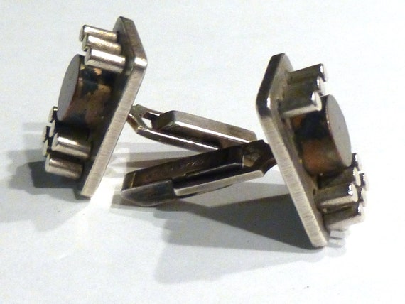 Brutalist Cuff Links. Vintage Sterling Silver Han… - image 4