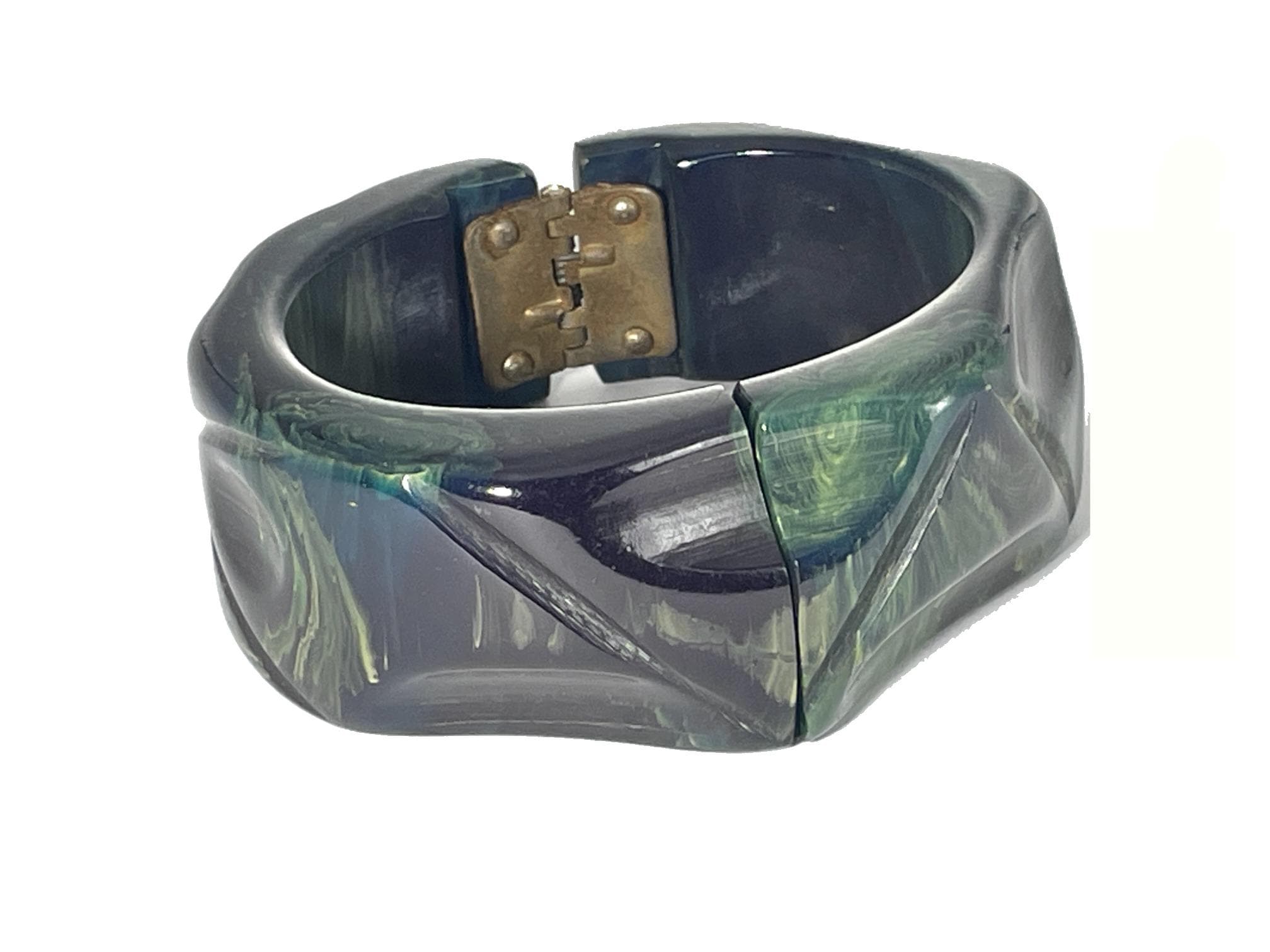 1940s Vintage Carved Bakelite Clamper Bracelet, Blue Moon Swirl - Etsy