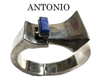 Antonio Pineda Modernist Lapis Bracelet, 970 Silver, Taxco Mexico 1960s