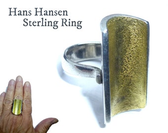Vintage Hans Hansen Sterling Silver Ring, Textured Gold Overlay (Size 6.5)