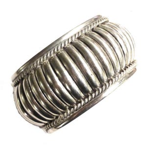 Vintage Navajo Thomas Charley Signed Sterling Silver Barrel Cuff (Melon Slices). 1.25&quot; Wide. Fits up to 6.25&quot; Wrist. Nice!