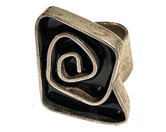 Vintage Black Enamel Swirl Ring, Sterling Silver Size 8